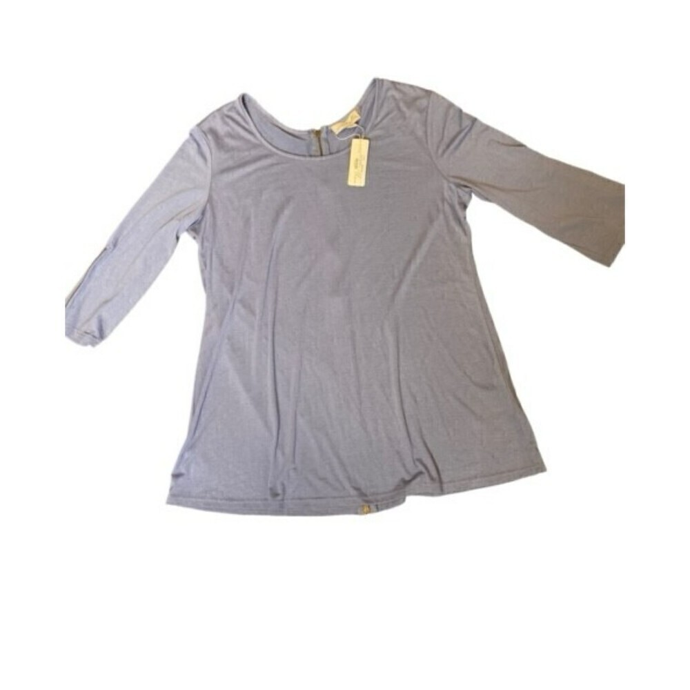 Simply Noelle Blouse Women XXL Blue Tunic Crew Neck Zip Back & Sleeves NWTs